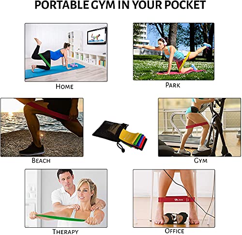 Limm Resistance Loop Exercise Bands Set (5) - Includes Instruction Guide and Carry Bag - Home Workouts (12" x 2")