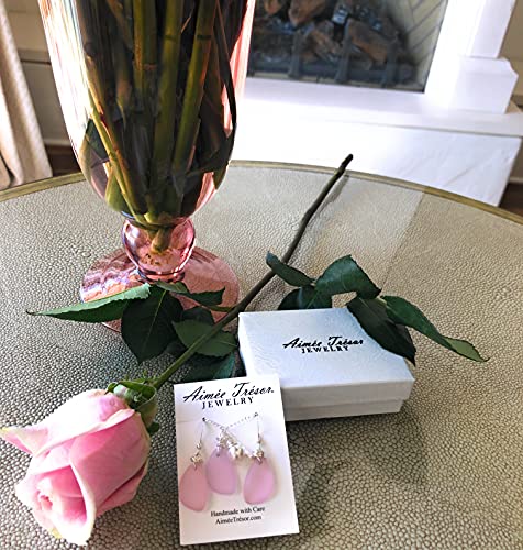 Aimee Tresor Jewelry Earrings: Pink Blush Sea Glass w/ Handmade Silver Knot on Sterling Silver Hooks (Gift)