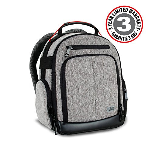 USA GEAR Portable Camera Backpack (Gray) for Canon, Nikon & More DSLR with Customizable Accessory Dividers, Weather Resistant Bottom & Comfort Back Support