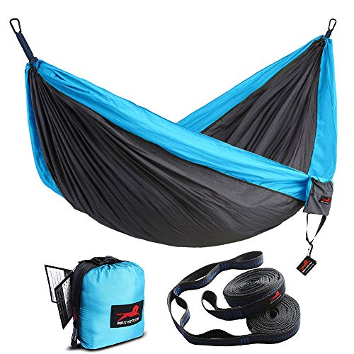 Honest Outfitters Single Hammock with Basic Straps, Portable Parachute Nylon (Grey/Blue, 55"W x 108"L)