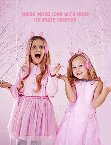 iClever HS01 Kids Headphones with Microphone (Food Grade Safe, Volume Limited 85/94dB), Cat Ear Pink, Wired for Learning/School/Travel/Tablet