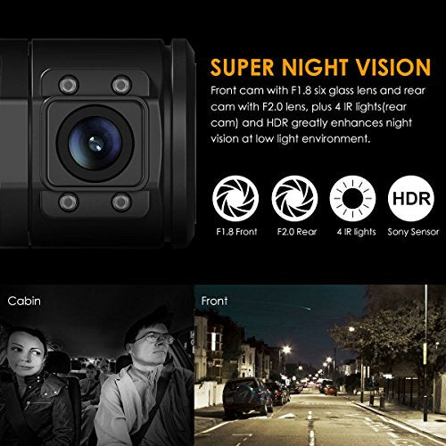 Vantrue N2 Pro Uber Dual Dash Camera - 2.5K 1440P Front & 1080P Inside (24hr Motion Detection, Infrared Night Vision, 256GB Max Support)