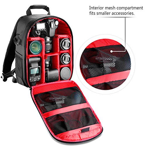 Neewer Waterproof Shockproof Camera Case Backpack (Red Interior) for Canon, Nikon, Sony, Olympus, Pentax, Mirrorless Cameras, Lenses, Batteries, Chargers, Cables and More - 12.2x5.5x14.6in