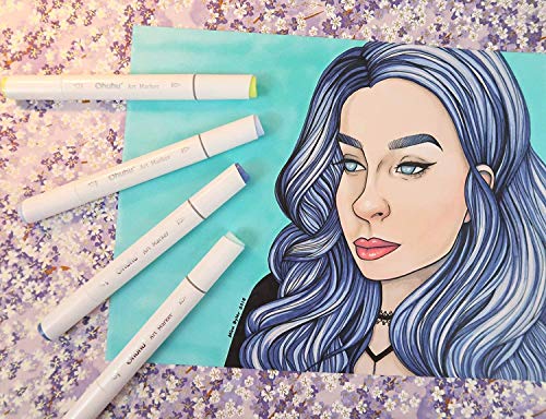 Ohuhu Alcohol Markers (40 Colors + 1 Blender + Case), Double-Tipped Art Markers for Kids & Adults, Chisel & Fine Tips, Ohuhu Oahu Series