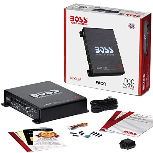 BOSS Audio Systems R1100M Riot 1100W Monoblock Car Subwoofer Amplifier [Class A/B, 2/4 Ohm Stable, Low/High Level Inputs, Low Pass Crossover, Mosfet Power Supply, Stereo]
