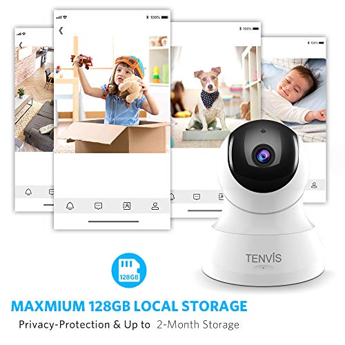 TENVIS 1080P Wireless Home Security Camera (White) with Night Vision, 2-Way Audio, 2.4Ghz Wi-Fi, Monitor Pet/Baby, Phone App.