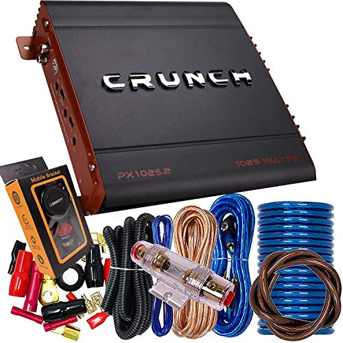 Crunch PX-1025.2 1000W 2-Channel Car Audio Amplifier with 4 Gauge Amplifier Kit and Gravity Magnet Phone Holder (Bundle)