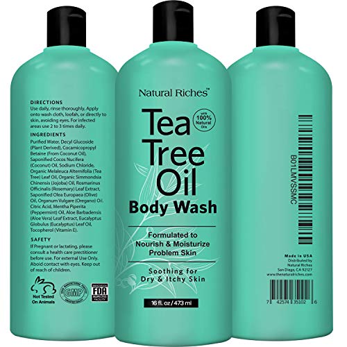 Natural Riches Extra Strength Tea Tree Oil Skin Clearing Body & Hand Wash (16 Fl Oz) With Eucalyptus & Peppermint Oils for Skin & Hair.