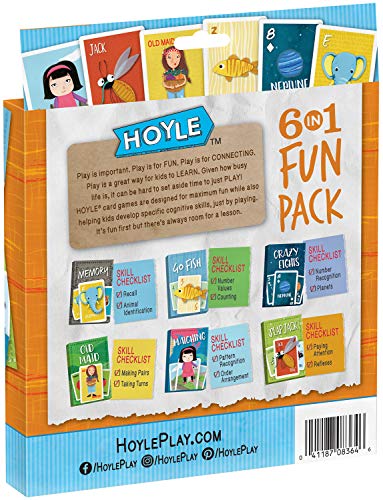 Hoyle Kids 6 in 1 Fun Pack Card Game Set [Ages 3+] - Memory, Crazy Eights, Old Maid, Go Fish, Slap Jack, Matching.