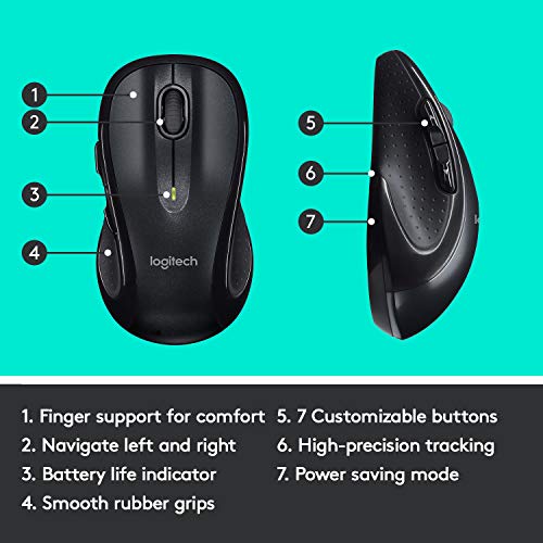 Logitech M510 Wireless Mouse - Ergonomic Shape, USB Unifying Receiver, Back/Forward & Side-Scrolling, Dark Gray (USB Unifying Receiver Included)