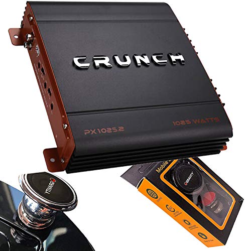 Crunch PX-1025.2 1000W 2-Channel Car Audio Amplifier with 4 Gauge Amplifier Kit and Gravity Magnet Phone Holder (Bundle)