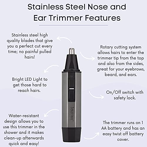 ToiletTree Products Stainless Steel Nose & Ear Hair Trimmer with LED Light (Water Resistant)