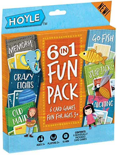 Hoyle Kids 6 in 1 Fun Pack Card Game Set [Ages 3+] - Memory, Crazy Eights, Old Maid, Go Fish, Slap Jack, Matching.