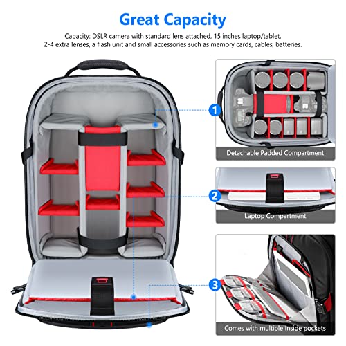 Neewer 2-in-1 Rolling Camera Backpack Trolley Case [Anti-Shock Detachable Padded Compartment, Hidden Pull Bar] - Durable and Waterproof for Camera, Tripod, Flash Light, Lens and Laptop for Air Travel (Black)