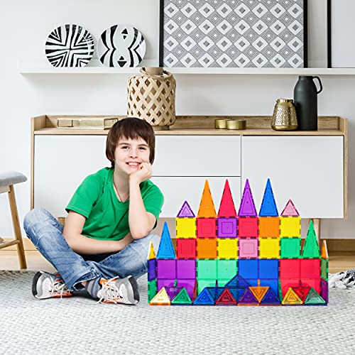 PicassoTiles 60-Piece Magnetic Building Set - Clear 3D Blocks Construction Playboards (60pcs) for Creative Recreational Learning.