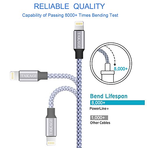 "TAKAGI 3PACK 6ft USB Charging Cable for iPhone 12/11 Pro Max/XS MAX/XR/XS/X/8/7/Plus/6S/6/SE/5S/iPad (Nylon Braided, High Speed Data Sync Transfer)"