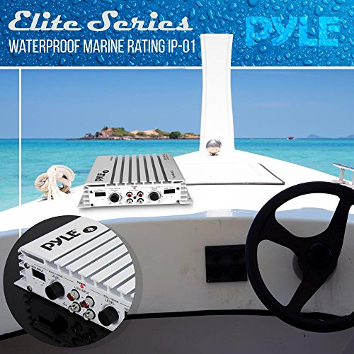 Pyle PLMRA400 Elite Series 400W 4-Channel Marine Amplifier (Black) with Waterproof Design, Dual Mosfet Power Supply, Gain Level Controls, and RCA Stereo Input & LED Indicator
