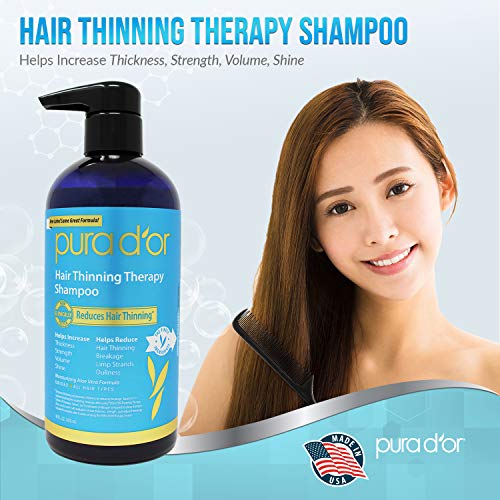PURA D'OR Hair Thinning Therapy Biotin Shampoo with Argan Oil, Herbal DHT Blockers and Natural Ingredients, 16 oz (Packaging May Vary) for Men & Women, All Hair Types