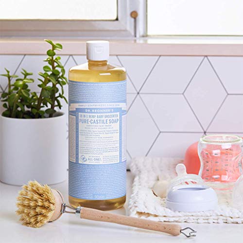 Dr. Bronners Baby Unscented Pure-Castile Liquid Soap (32 Oz.), Organic Oils, 18 Uses: Face, Hair, Laundry, Dishes, Sensitive Skin, Babies, No Fragrance, Vegan, Non-GMO