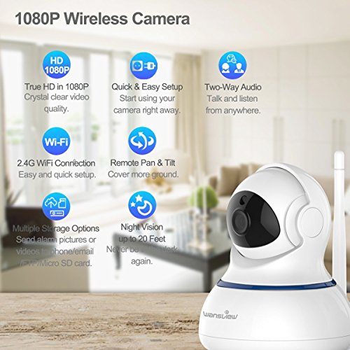 Wansview Q3-S 1080P Wireless Security Camera for Home Surveillance (Pet/Baby Monitor, Two-Way Audio, Pan/Tilt, Night Vision, SD Card Slot)