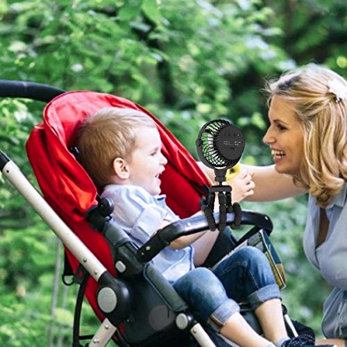 Battery Operated Stroller Fan [Flexible Tripod Clip On, 3 Speeds, Rotatable] - Handheld Personal Fan for Car Seat, Crib, Bike, Treadmill [Black]