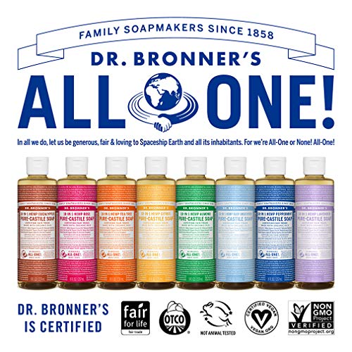 Dr. Bronners Baby Unscented Pure-Castile Liquid Soap (8 oz), Made with Organic Oils, 18-in-1 Uses for Face, Hair, Laundry, Dishes, Sensitive Skin, Babies, No Fragrance, Vegan, Non-GMO