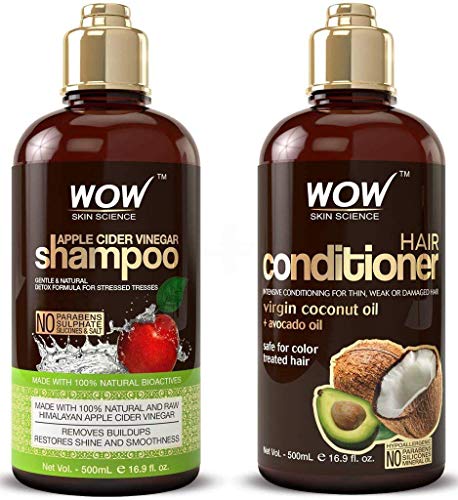 Wow Apple Cider Vinegar Shampoo & Hair Conditioner (Set of 2 x 16.9oz/500mL) for Gloss, Hydration & Shine - No Parabens/Sulfates - All Hair Types