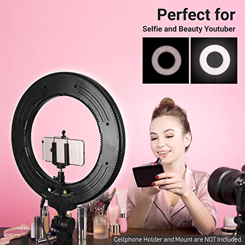 LimoStudio 14" LED Ring Light with Stand and Mount Adapter for Beauty Facial Shots, Smartphone Selfies, Video (AGG2203)