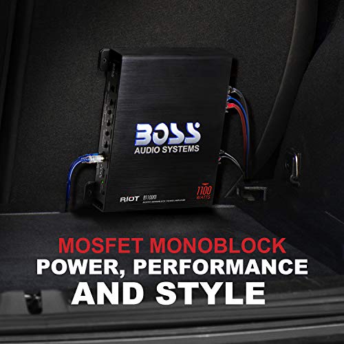 BOSS Audio Systems R1100M Riot 1100W Monoblock Car Subwoofer Amplifier [Class A/B, 2/4 Ohm Stable, Low/High Level Inputs, Low Pass Crossover, Mosfet Power Supply, Stereo]