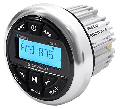 Rockville RGHR2 Marine Gauge Hole Receiver with Bluetooth, USB, Radio and Wired Remote