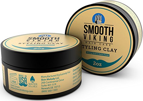 Smooth Viking Hair Clay Pomade for Men (2 oz) - Matte Finish, Strong Hold, Non-Greasy, Shine-Free & Mineral Oil Free