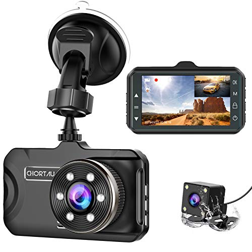 CHORTAU Dual Dash Cam [3 inch Front & Rear] Camera [Full HD/170°Wide Angle/Night Vision/WDR/G-Sensor/Parking Monitor/Loop Recording/Motion Detection]