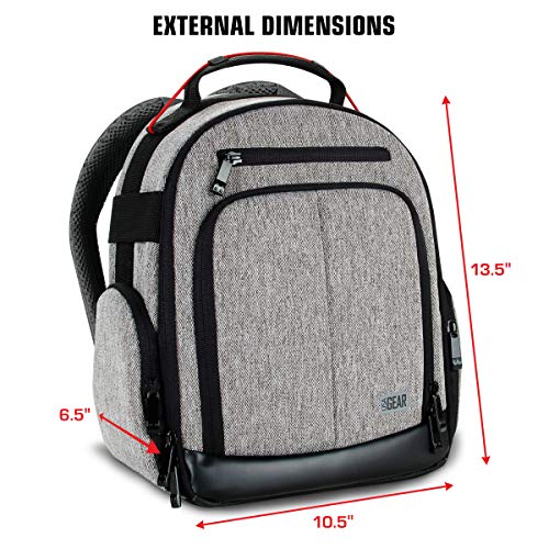 USA GEAR Portable Camera Backpack (Gray) for Canon, Nikon & More DSLR with Customizable Accessory Dividers, Weather Resistant Bottom & Comfort Back Support