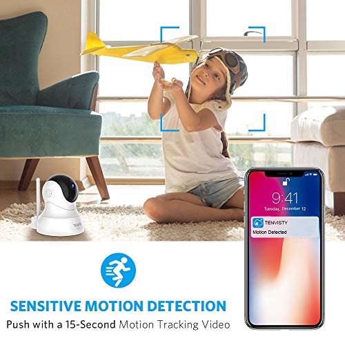 TENVIS 1080P Wireless Home Security Camera (White) with Night Vision, 2-Way Audio, 2.4Ghz Wi-Fi, Monitor Pet/Baby, Phone App.