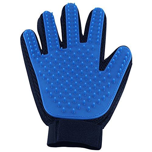 Pet Grooming Glove [1 Pack] - Blue - Right-Hand - Five-Finger Design - Removes Pet Hair Quickly and Easily - Suitable for Dogs & Cats with Long & Short Fur
