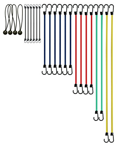 Cartman Bungee Cord Assortment (24 Pieces) - 10"/18"/24"/32"/40" Cords + 8" Canopy/Tarp Ball Ties