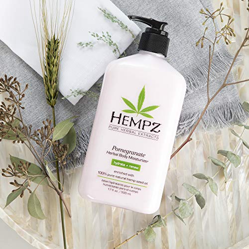 Hempz Pomegranate Herbal Moisturizer (17 oz.) - Paraben-Free Lotion for All Skin Types, Anti-Aging Hemp Skincare for Women & Men - Gluten-Free Hydrating Lotion