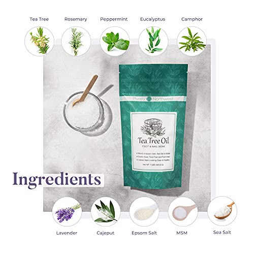 Purely Northwest Tea Tree Oil and Epsom Salt Foot Soak (16 Oz), Professional Pedicure Treatment to Alleviate Toenail Fungus, Athletes Foot & Stubborn Odor, Softens Dry Calluses, Use in Any Foot Bath or Spa, Made in USA