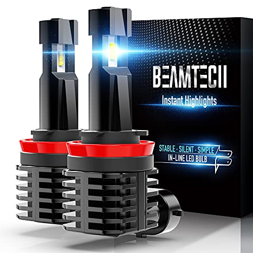 BEAMTECH H11 12000LM LED Headlight Bulb (50W, 6500K Xenon White, H8/H9 Fanless Replacement)
