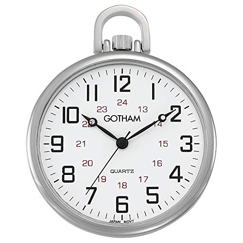 Gotham Men's Silver-Tone Ultra-Thin Open Face Quartz Pocket Watch (Model