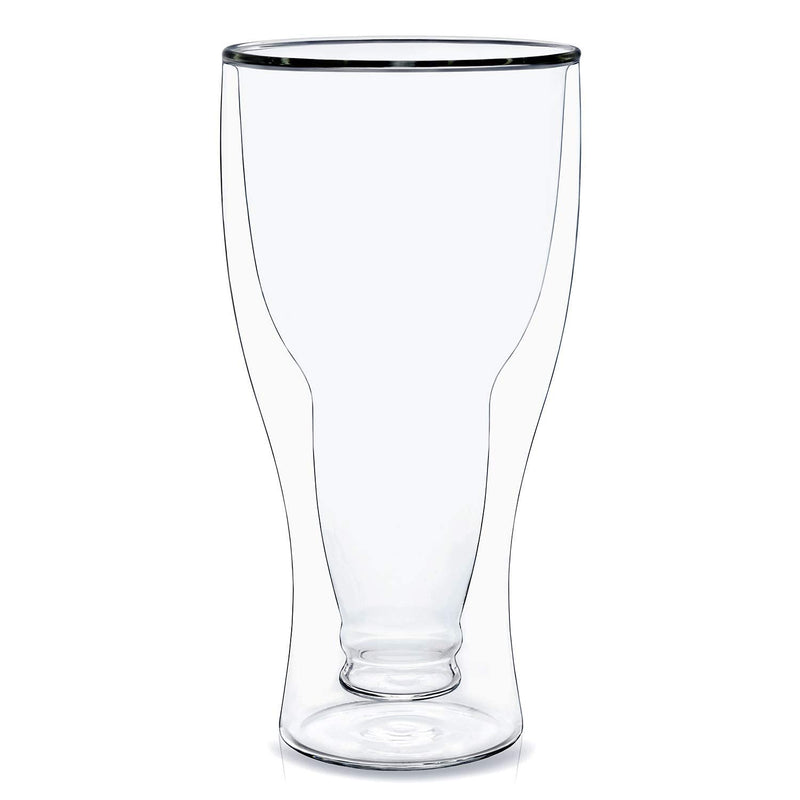 Dragon Glassware Clear Double Wall Insulated Pub Mug (13.5 oz, 1 Glass) - Upside Down Beer Bottle Design