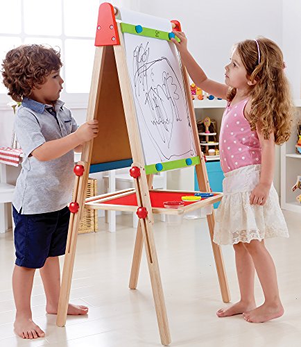 Hape All-in-One Wooden Art Easel with Accessories (Cream, 18.9" L x 15.9"W x 41.8"H)