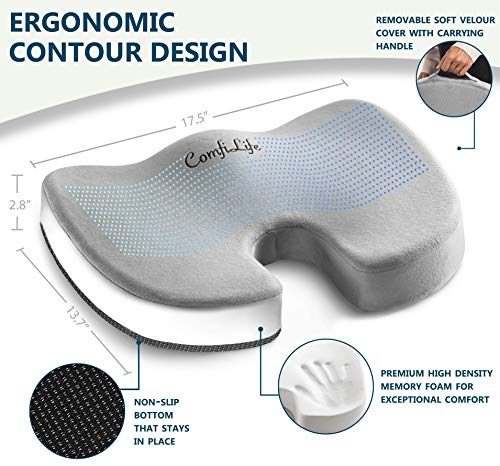 ComfiLife Memory Foam Coccyx Cushion for Tailbone and Sciatica Pain Relief (Premium Comfort Seat Cushion, Non-Slip Orthopedic, Office Chair & Car Seat)