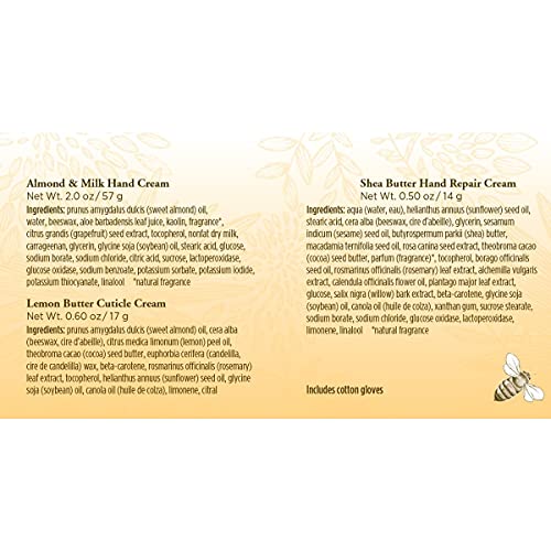 Burt's Bees Gift Set with Gloves [3 Hand Repair Products] - Almond Milk Hand Cream, Lemon Butter Cuticle Cream & Shea Butter Cream
