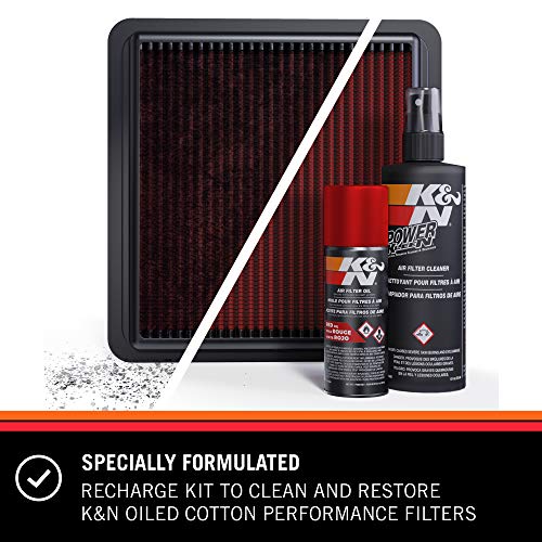 K&N Air Filter Cleaning Kit (99-5050): Squeeze Bottle Filter Cleaner and Red Oil Restore Engine Performance.