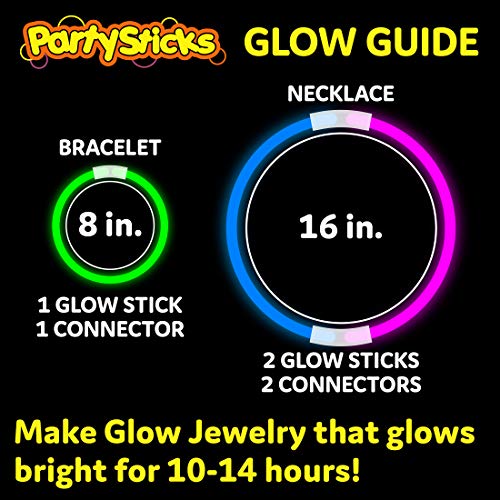 PartySticks 300pk Glow Sticks (8 Inch) - Glow in The Dark Party Favors, Decorations and Necklaces/Bracelets with Connectors
