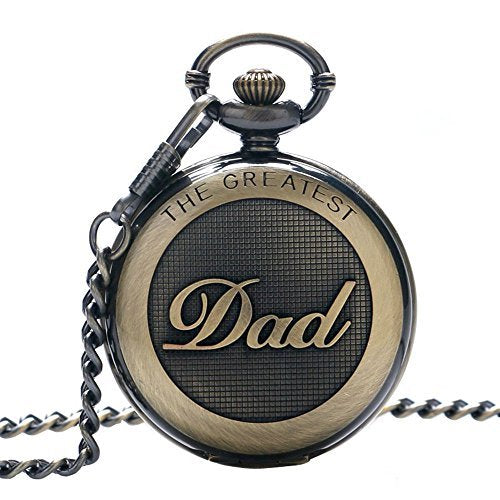 Pocket Watch for Dad with Japanese Movement + Belt Clip Chain (SwitchMe Retro Quartz, Bronze)