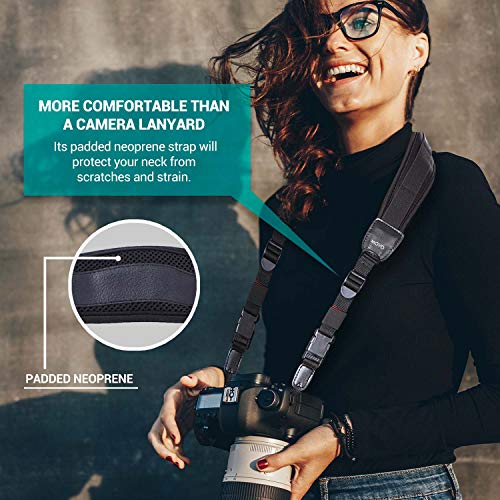 Movo Photo NS-1 Neoprene Camera Neck Strap with Quick Release (Shock-Absorbing & Padded) for Canon, Nikon, Sony, Olympus and Other DSLR & Mirrorless Cameras