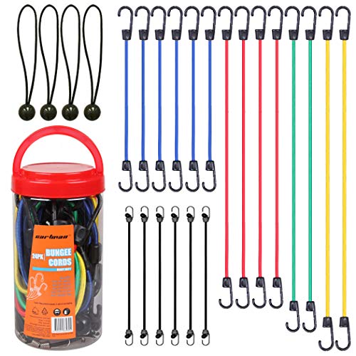 Cartman Bungee Cord Assortment (24 Pieces) - 10"/18"/24"/32"/40" Cords + 8" Canopy/Tarp Ball Ties