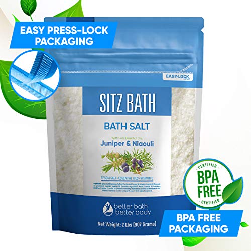 Sitz Bath Soak 32 fl. oz. (BPA Free) with Epsom Salt, Natural Geranium, Frankincense, Lavender & Niaouli Oils & Vitamin C, Press-Lock Seal